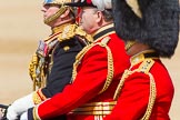 The Colonel's Review 2013: Silver-Stick-in-Waiting, Colonel Stuart Cowen, The Blues and Royals, The Chief of Staff, Colonel Hugh Bodington, Welsh Guards,The Aide-de-Camp, Captain John James Hathaway-White, Grenadier Guards, during the Inspection of the Line..
Horse Guards Parade, Westminster,
London SW1,

United Kingdom,
on 08 June 2013 at 11:02, image #326