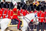 The Colonel's Review 2013: Major General Commanding the Household Division and General Officer Commanding London District, Major George Norton, saluting the Colour during the Inspection of the Line..
Horse Guards Parade, Westminster,
London SW1,

United Kingdom,
on 08 June 2013 at 11:04, image #369