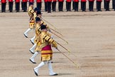 The Colonel's Review 2013: The Drum Majors during the Massed Troop - Stephen Staite, D P Thomas, Senior Drum Major M J Betts, Neill Lawman, and Tony Taylor..
Horse Guards Parade, Westminster,
London SW1,

United Kingdom,
on 08 June 2013 at 11:08, image #426