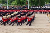 The Colonel's Review 2013: The Massed Band Troop -  the slow march is the Waltz from Les Huguenots. No. 1 Guard, the Escort for the Colour, No.2 Guard in the centre. The King's Troop Royal Horse Artillery, the First and Second Divisions of the Sovereign's Escort can be seen on top of the image..
Horse Guards Parade, Westminster,
London SW1,

United Kingdom,
on 08 June 2013 at 11:08, image #428