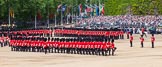 The Colonel's Review 2013: No. 1 Guard (Escort for the Colour),1st Battalion Welsh Guards is about to reveive the Colour. In front the Ensign, Second Lieutenant Joel Dinwiddle, and the Subaltern, Captain F O Lloyd-George. Behind No. 1 Guard the Regimental Sergeant Major, WO1 Martin Topps, Welsh Guards..
Horse Guards Parade, Westminster,
London SW1,

United Kingdom,
on 08 June 2013 at 11:17, image #493