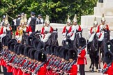 The Colonel's Review 2013: No. 1 Guard (Escort for the Colour),1st Battalion Welsh Guards, at the beginning of the March Past in Quick Time. Behind them the Household Cavalry in front of Guards Memorial..
Horse Guards Parade, Westminster,
London SW1,

United Kingdom,
on 08 June 2013 at 11:29, image #602