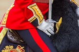 The Colonel's Review 2013: A close-up of the Field Officer in Brigade Waiting, Lieutenant Colonel Dino Bossi, Welsh Guards, with his word drawn, during the March Past..
Horse Guards Parade, Westminster,
London SW1,

United Kingdom,
on 08 June 2013 at 11:33, image #634