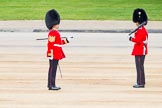 Major General's Review 2013: Garrison Sergeant Major WO1 Bill Mott, Welsh Guards, in a converstation with a guardsman..
Horse Guards Parade, Westminster,
London SW1,

United Kingdom,
on 01 June 2013 at 10:20, image #67