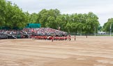 Major General's Review 2013: Drum Major Tony Taylor, Coldstream Guards, leading the Band of the Irish Guards past the Band of the Coldstream Guards that had arrived before..
Horse Guards Parade, Westminster,
London SW1,

United Kingdom,
on 01 June 2013 at 10:18, image #64