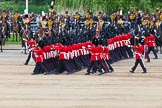 Major General's Review 2013: No. 1 Guard (Escort for the Colour),1st Battalion Welsh Guards, during the March Past in Quick Time. Behind them The King's Troop Royal Horse Artillery..
Horse Guards Parade, Westminster,
London SW1,

United Kingdom,
on 01 June 2013 at 11:40, image #527