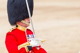 Major General's Review 2013: The Field Officer in Brigade Waiting, Lieutenant Colonel Dino Bossi, Welsh Guards, saluting during the March Past in Quick Time..
Horse Guards Parade, Westminster,
London SW1,

United Kingdom,
on 01 June 2013 at 11:45, image #553