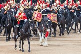 Major General's Review 2013: The Director of Music of the Household Cavalry, Major Paul Wilman, The Life Guards, during the Mounted Troops Ride Past. Behind him the kettle drummer from The Blues and Royals..
Horse Guards Parade, Westminster,
London SW1,

United Kingdom,
on 01 June 2013 at 11:50, image #581