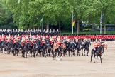 Major General's Review 2013: The Director of Music of the Household Cavalry, Major Paul Wilman, The Life Guards, during the Mounted Troops Ride Past. Behind him the kettle drummer from The Blues and Royals..
Horse Guards Parade, Westminster,
London SW1,

United Kingdom,
on 01 June 2013 at 11:51, image #583