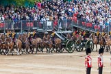 Major General's Review 2013: The Ride Past - the King's Troop Royal Horse Artillery. Six horses are pulling a WWI 13-pounder field gun..
Horse Guards Parade, Westminster,
London SW1,

United Kingdom,
on 01 June 2013 at 11:51, image #585