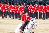 Major General's Review 2013: The Field Officer in Brigade Waiting, Lieutenant Colonel Dino Bossi, Welsh Guards, rides towards the dais to ask HM The Queen's permission to march off..
Horse Guards Parade, Westminster,
London SW1,

United Kingdom,
on 01 June 2013 at 12:04, image #695