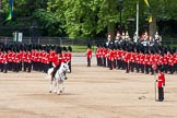 Major General's Review 2013: The Field Officer in Brigade Waiting, Lieutenant Colonel Dino Bossi, Welsh Guards, rides towards the dais to ask HM The Queen's permission to march off..
Horse Guards Parade, Westminster,
London SW1,

United Kingdom,
on 01 June 2013 at 12:04, image #694