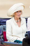 Trooping the Colour 2013: HRH The Duchess of Cornwall  in the first barouche carriage on the way across Horse Guards Parade to watch the parade from the Major General's office..
Horse Guards Parade, Westminster,
London SW1,

United Kingdom,
on 15 June 2013 at 10:50, image #200