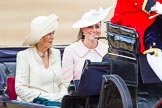 Trooping the Colour 2013: HRH The Duchess of Cornwall  and HRH The Duchess of Cambridge in the first barouche carriage on the way across Horse Guards Parade to watch the parade from the Major General's office..
Horse Guards Parade, Westminster,
London SW1,

United Kingdom,
on 15 June 2013 at 10:50, image #202