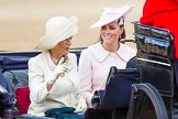 Trooping the Colour 2013: HRH The Duchess of Cornwall  and HRH The Duchess of Cambridge in the first barouche carriage on the way across Horse Guards Parade to watch the parade from the Major General's office..
Horse Guards Parade, Westminster,
London SW1,

United Kingdom,
on 15 June 2013 at 10:50, image #203