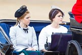 Trooping the Colour 2013: HRH Princess Beatrice of York and HRH Princess Eugenie of York in the second barouche carriage on the way across Horse Guards Parade to watch the parade from the Major General's office..
Horse Guards Parade, Westminster,
London SW1,

United Kingdom,
on 15 June 2013 at 10:50, image #207