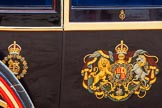 Trooping the Colour 2013: Detail view of the glass coach and the code of arms on the door..
Horse Guards Parade, Westminster,
London SW1,

United Kingdom,
on 15 June 2013 at 12:11, image #820