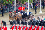 Trooping the Colour 2013: HRH Princess Beatrice of York and HRH Princess Eugenie of York in the second barouche carriage on the way across Horse Guards Parade to watch the parade from the Major General's office. Image #183, 15 June 2013 10:49 Horse Guards Parade, London, UK