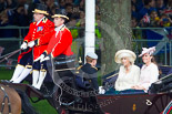 Trooping the Colour 2013: HRH Prince Harry of Wales, HRH The Duchess of Cornwall  and HRH The Duchess of Cambridge in the first barouche carriage on the way across Horse Guards Parade to watch the parade from the Major General's office. Image #184, 15 June 2013 10:49 Horse Guards Parade, London, UK