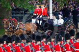 Trooping the Colour 2013: HRH The Duke of York  and his daughters, HRH Princess Beatrice of York and HRH Princess Eugenie of York in the second barouche carriage on the way across Horse Guards Parade to watch the parade from the Major General's office. Image #185, 15 June 2013 10:49 Horse Guards Parade, London, UK