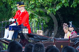 Trooping the Colour 2013: Lady Louise Windsor with her parents, HRH The Countess of Wessex and HRH The Earl of Wessex, in the third barouche carriage on the way across Horse Guards Parade to watch the parade from the Major General's office. Image #193, 15 June 2013 10:49 Horse Guards Parade, London, UK