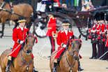 Trooping the Colour 2013: Two grooms leading the group of carriages with members of the Royal Family from Buckingham Palace to Horse Guards Building. Image #194, 15 June 2013 10:49 Horse Guards Parade, London, UK