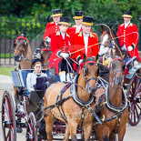 Trooping the Colour 2013: HRH Princess Beatrice of York in the second barouche carriage on the way across Horse Guards Parade to watch the parade from the Major General's office. Image #196, 15 June 2013 10:49 Horse Guards Parade, London, UK