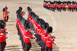 Trooping the Colour 2013: No. 1 Guard, the Escort to the Colour,1st Battalion Welsh Guards, during the March Past in Quick Time. Image #602, 15 June 2013 11:45 Horse Guards Parade, London, UK