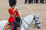 Trooping the Colour 2013: The Field Officer in Brigade Waiting, Lieutenant Colonel Dino Bossi, Welsh Guards, saluting Her Majesty during the March Past in Quick Time. Image #614, 15 June 2013 11:47 Horse Guards Parade, London, UK