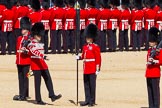 The Colonel's Review 2015: The uncasing of the colour. From left to right: Sentry Lance Corporal Purvis, drummer Lance Corporal Wolfendon, Sergeant Cunningham with the colour, and sentry Lance Corporal Carr..
Horse Guards Parade, Westminster,
London,

United Kingdom,
on 06 June 2015 at 10:34, image #101