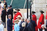 A group of Chelsea Pensioners arriving for Trooping the Colour 2018, The Queen's Birthday Parade at Horse Guards Parade, Westminster, London, 9 June 2018, 09:29.