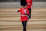 Garrison Sergeant Major (GSM) Headquarters London District, Warrant Officer Class 1 Andrew (Vern) Strokes checking everyone and everything is up to his expectations before Trooping the Colour 2018, The Queen's Birthday Parade at Horse Guards Parade, Westminster, London, 9 June 2018, 10:21.