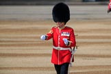 Garrison Sergeant Major (GSM) Headquarters London District, Warrant Officer Class 1 Andrew (Vern) Strokes checking everyone and everything is up to his expectations before Trooping the Colour 2018, The Queen's Birthday Parade at Horse Guards Parade, Westminster, London, 9 June 2018, 10:21.