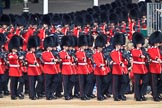 Number Six Guard, F Company, Scots Guards arrives first on Horse Guards Parade during Trooping the Colour 2018 followed bt Number Five Guard, Nijmegen Company, Grenadier Guards, during  The Queen's Birthday Parade at Horse Guards Parade, Westminster, London, 9 June 2018, 10:25.